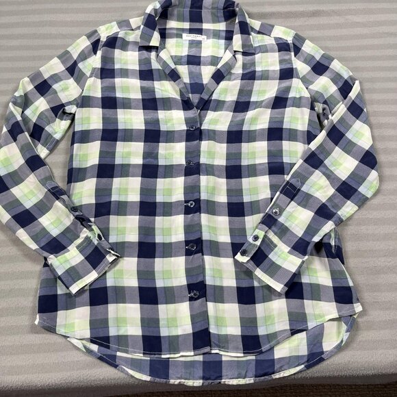 Equipment Tops - Equipment Femme Shirt Womens Small Petite Blue Green Plaid 100% Silk Button Up